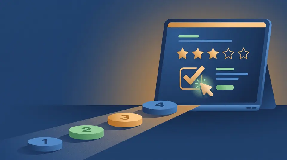 Trustpilot review form with star selection on a laptop